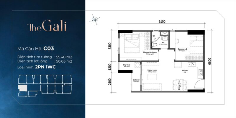 layout can ho 2pn 1wc 55m2 thap the gali khai hoan prime